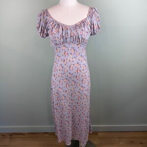 Auguste the Label Eloise Penn Midi ditsy floral Violet Dress Milkmaid sz 4